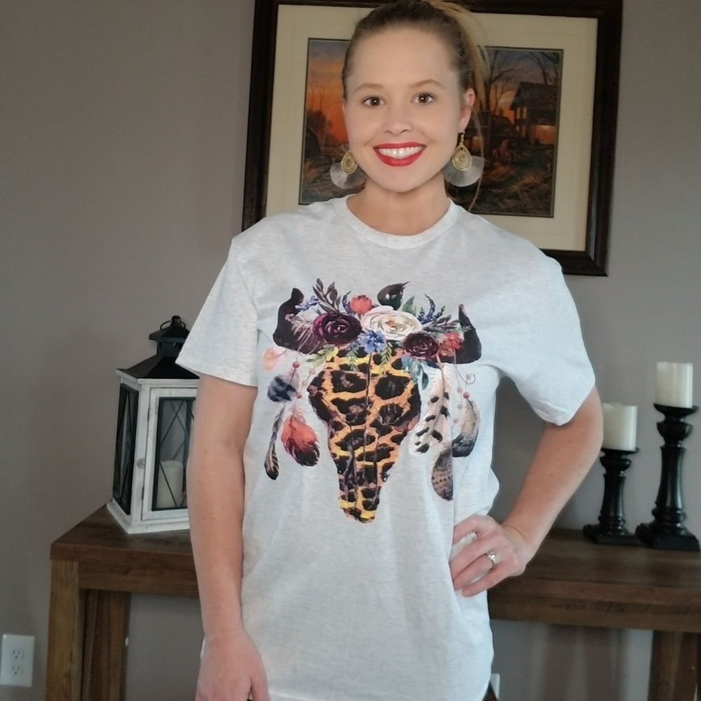Leopard bull skull tee